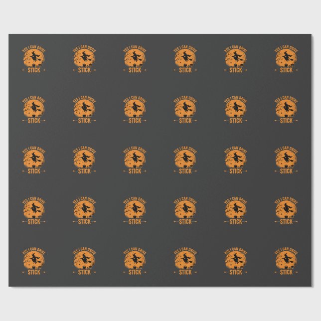 Papel De Presente Bruxa de Halloween Drive Stick Gráfico_1 (Aberto)