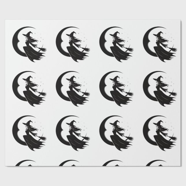 Papel De Presente Bruxa De Halloween E Lua, Halloween, (Aberto)