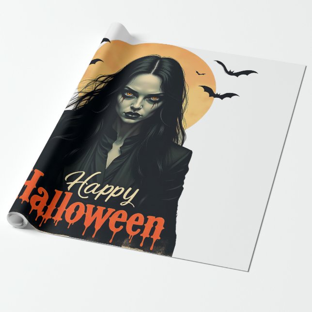 Papel De Presente Bruxa de Halloween Gótica (Desenrolado)