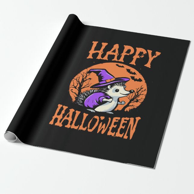 Papel De Presente Bruxa de ouriço feliz de Halloween (Desenrolado)