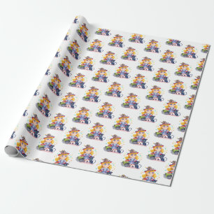 Papel De Presente bruxa e gato bonitinho do Halloween