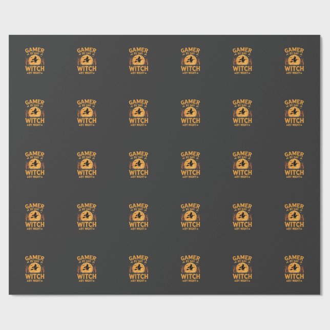 Papel De Presente Bruxa Gamer Design de Halloween de Jogos (Aberto)