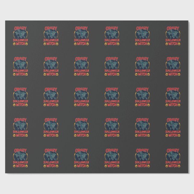 Papel De Presente Bruxa Louca do Dia das Bruxas Abóbora Voadora Lua  (Aberto)