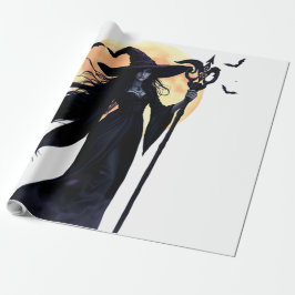 Papel De Presente Bruxa Mística em Lua Cheia