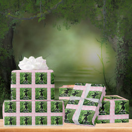 Papel De Presente Bruxa Muito Boa Xadrez Gingham Verde e Rosa