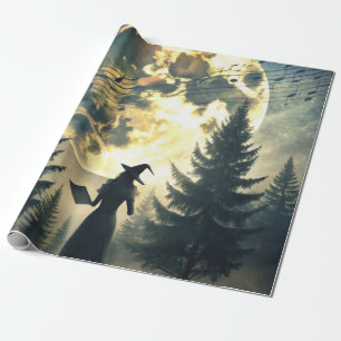 Papel De Presente Bruxa sob a Lua Cheia Noite Encantada