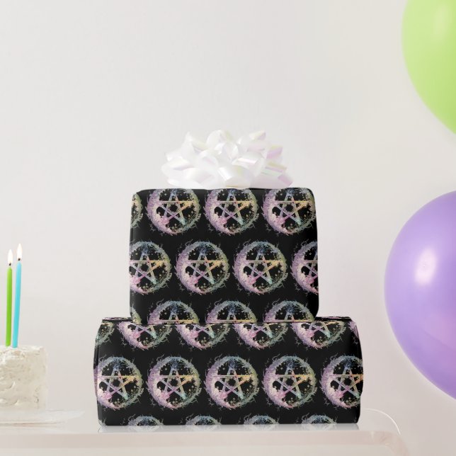 Papel De Presente Bruxaria Pentagrama Pastel Preto Halloween (Presentes para festas)