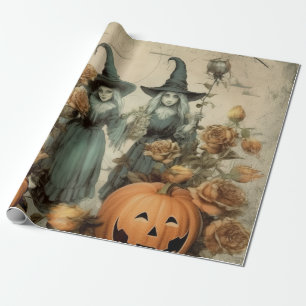 Papel De Presente Bruxas Vitorianas Caprichosas Abóboras Rosas