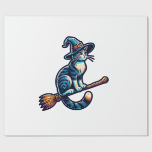 Papel De Presente Bruxo do Gato Halloween Bruxa Mística Amantes de G