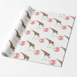 Papel De Presente Bubble Gum Giraffe Soprando Bolha