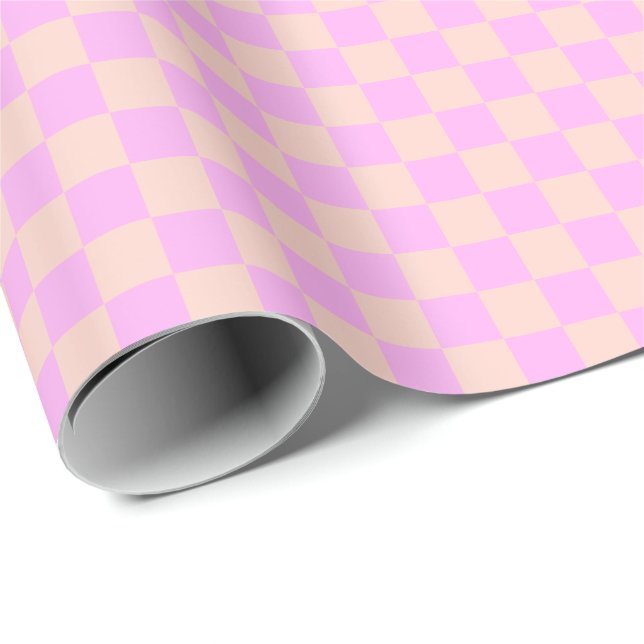 Papel De Presente Bubblegum & Soft Peach Checkerboard (Ponta do rolo)