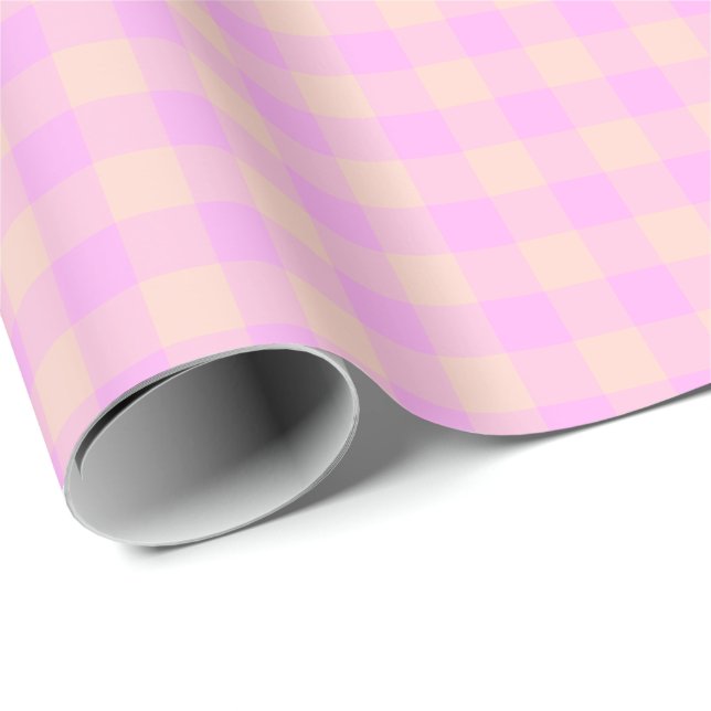 Papel De Presente Bubblegum & Soft Peach Gingham Wrapping Paper (Ponta do rolo)