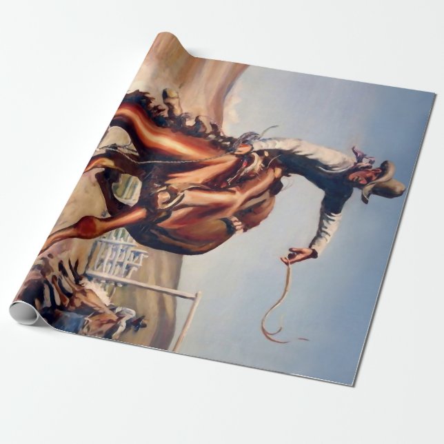 Papel De Presente "Bucking Bronco" Arte Ocidental de Will James (Desenrolado)