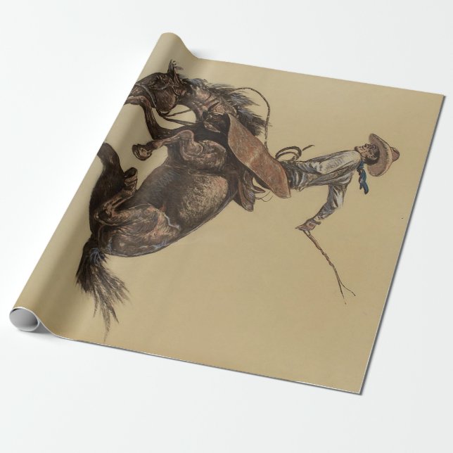 Papel De Presente "Bucking Horse" Arte Ocidental de Will James (Desenrolado)