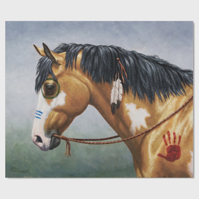Papel De Presente Buckskin Pinto Cavalo de Guerra Nativo Americano (Aberto)