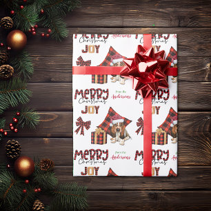 Papel De Presente Búfalo Xadrez Basset Hound Puppy Natal