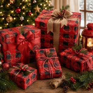 Papel De Presente Búfalo Xadrez Feliz Natal