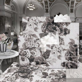 Papel De Presente Buff Cinza Castanho Tone Vintage Toile Floral