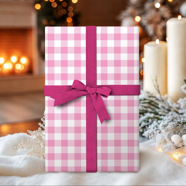 Papel De Presente Buffalo Check Gingham padrão cor-de-rosa (Buffalo Check gingham pattern pastel pink Wrapping Paper)