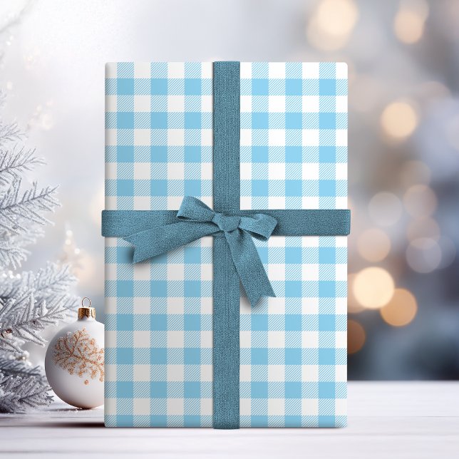Papel De Presente Buffalo Check Gingham padrão pastel azul (Buffalo Check gingham pattern pastel blue Wrapping Paper)