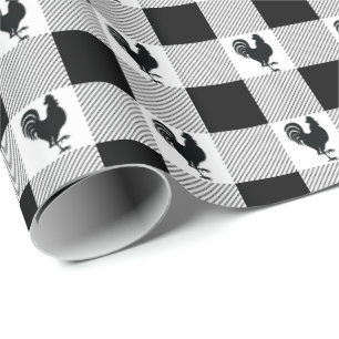 Papel De Presente Buffalo Checks and Rooster Patternos - Preto   Bra