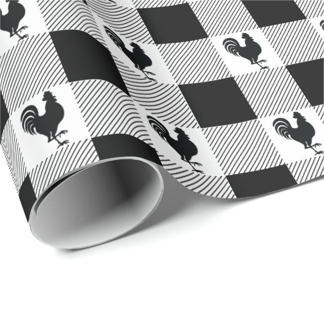 Papel De Presente Buffalo Checks and Rooster Patternos - Preto | Bra (Ponta do rolo)