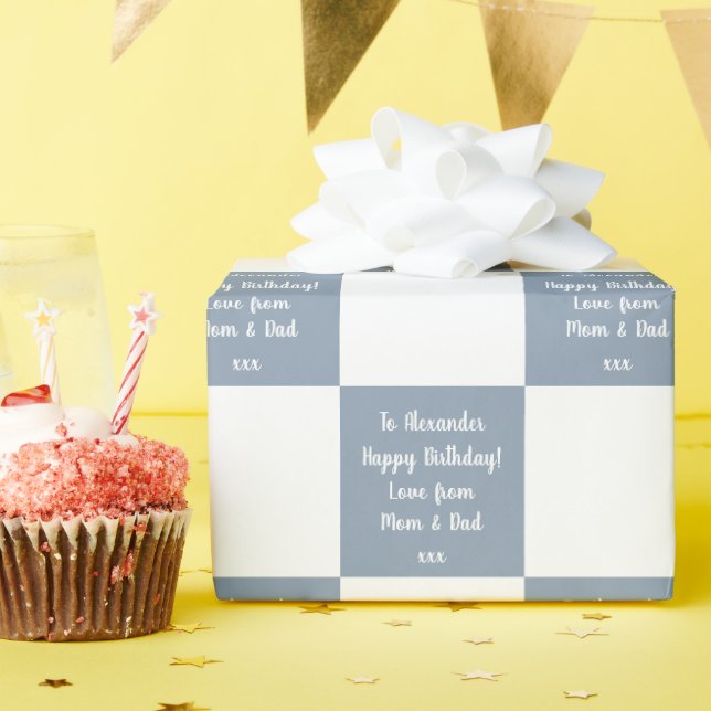 Papel De Presente Buffalo Personalizado Cheque Azul Feliz Aniversári (Festa de aniversário)