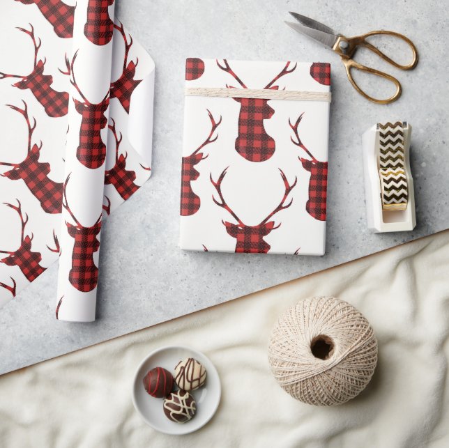 Papel De Presente Buffalo Plaid Reindeer (Artesanato)