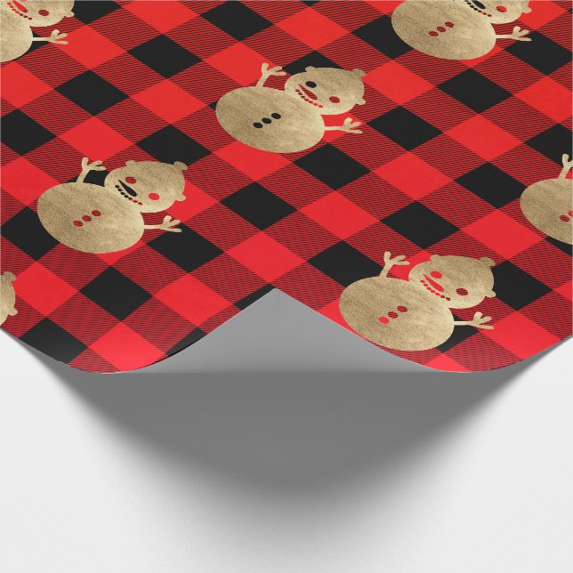 Papel De Presente Buffalo Xadrez Lomberjack Dourado Red Snowman (Ponta)