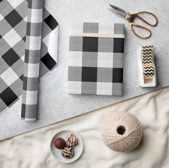 Papel De Presente Buffalo Xadrez preto e branco ID603 (Artesanato)