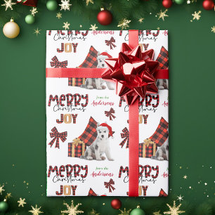 Papel De Presente Buffalo Xadrez Siberian Husky Puppy Natal