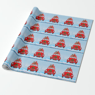 Papel De Presente Buldogue Francês No Carro Com Papai Noel
