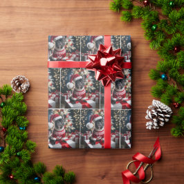 Papel De Presente Buldogue francês Vestindo um Papai Noel