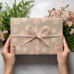 Papel De Presente Bules de Louça Branca Chinoiserie Bules Xícaras P