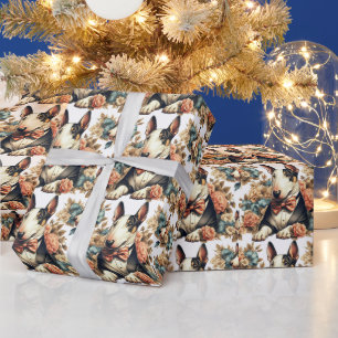 Papel De Presente Bull Floral Terrier, de cor branca retrô