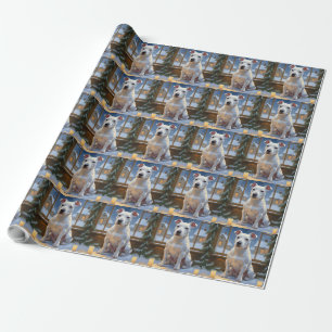 Papel De Presente Bull Terrier com Luzes de Natal Feriado