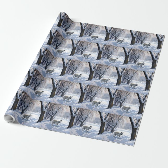 Papel De Presente Bull Terrier Deixe Nevar Natal (Desenrolado)