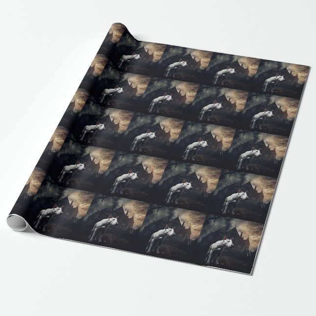 Papel De Presente Bull Terrier Dia das Bruxas Assustador (Desenrolado)