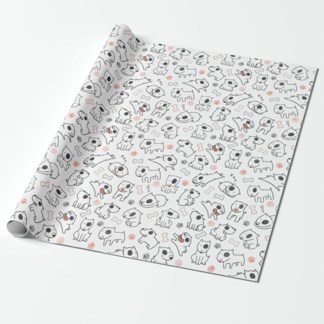 Papel De Presente Bull Terrier Dog Lover Seamless Patterno (Desenrolado)