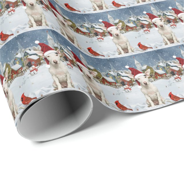 Papel De Presente Bull Terrier Dog Winter Wonderland Natal Joy (Ponta do rolo)