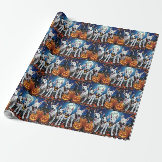 Papel De Presente Bull Terrier Halloween Assustador  (Desenrolado)