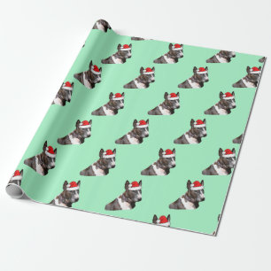 Papel De Presente Bull Terrier vestindo um Papai Noel