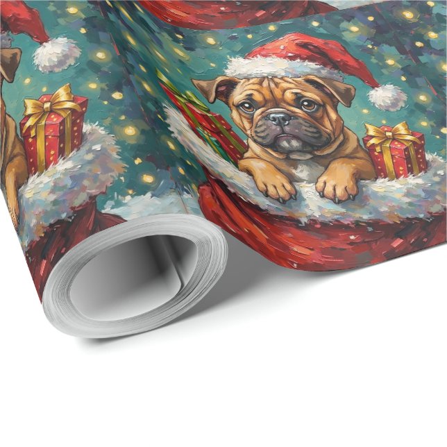 Papel De Presente Bulldog Christmas Santa Bag Adventure (Ponta do rolo)
