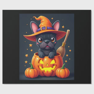 Papel De Presente Bulldog Francês Bruxa Abóbora Halloween Homens Mul