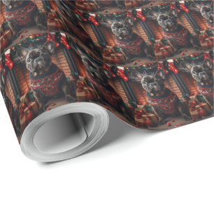 Papel De Presente Bulldog Francês Com Presentes de Natal Lareira