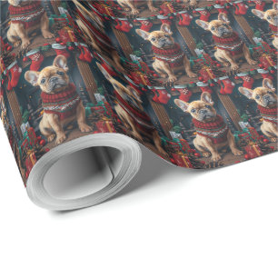 Papel De Presente Bulldog Francês Com Presentes de Natal Lareira