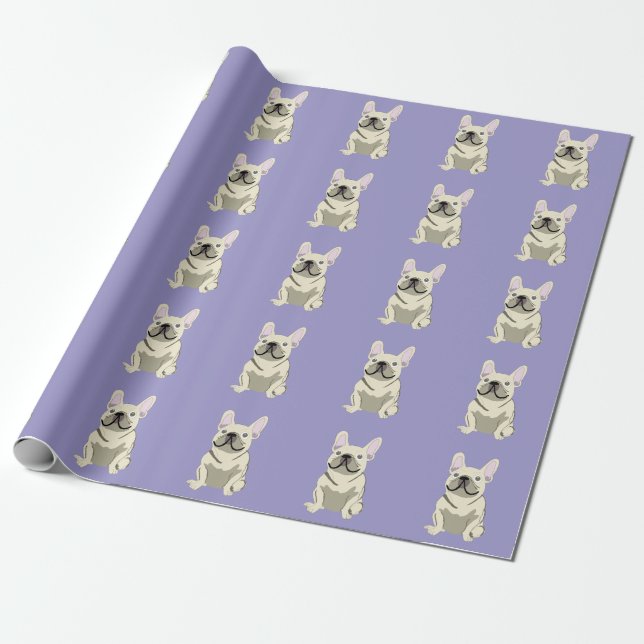 Papel De Presente Bulldog Francês Creme,  (Desenrolado)