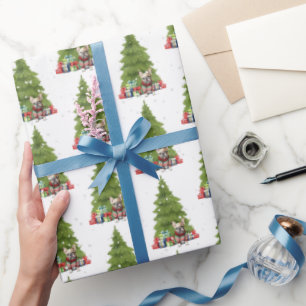 Papel De Presente Bulldog Francês de Natal Com Presentes
