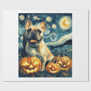 Papel De Presente Bulldog Francês de van gogh noite estrelada hallow