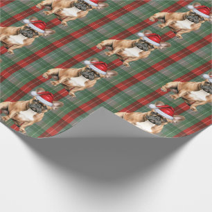 Papel De Presente Bulldog Francês Férias Vermelho Verde Xadrez Natal